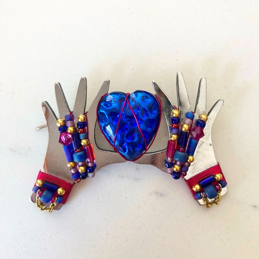 Liztech Hands Holding Heart Pin Beaded 1997